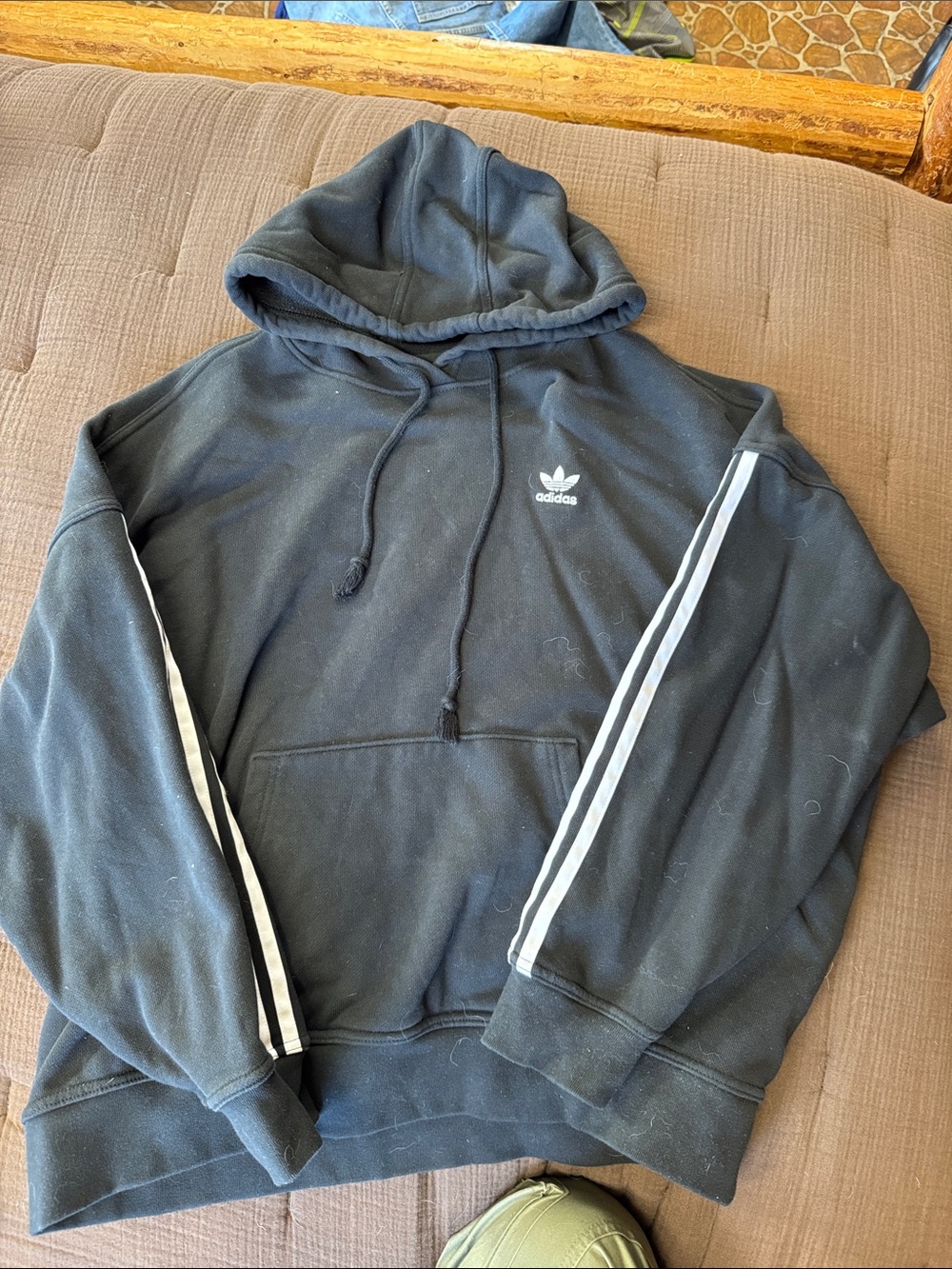 adidas Black Hoodie with White Sleeve Stripes